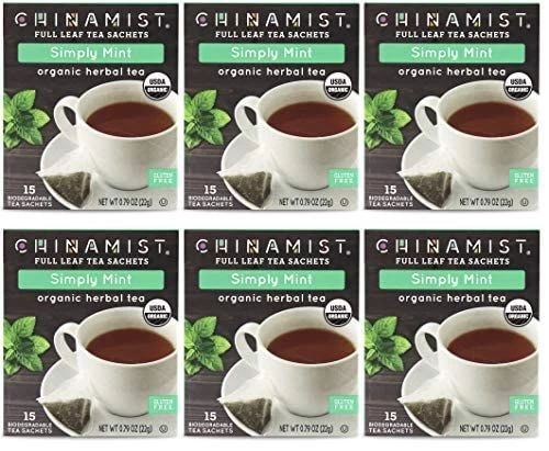 China Mist - Simply Mint Herbal Full Leaf Tea Sachet, 15 Count Box - Biodegradable And Individually Wrapped (6 Pack) 1 China Mist - Simply Mint Herbal Full Leaf Tea Sachet, 15 Count Box - Biodegradable And Individually Wrapped (6 Pack)