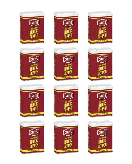 Cain's Pure Ground Black Pepper, 12 Bottles, 4 Oz Each 1 Cain's Pure Ground Black Pepper, 12 Bottles, 4 Oz Each