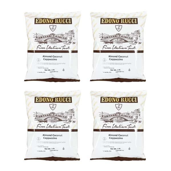 Edono Rucci Almond Coconut Powdered Cappuccino Mix, 4 Bags( 2 Lbs Each)