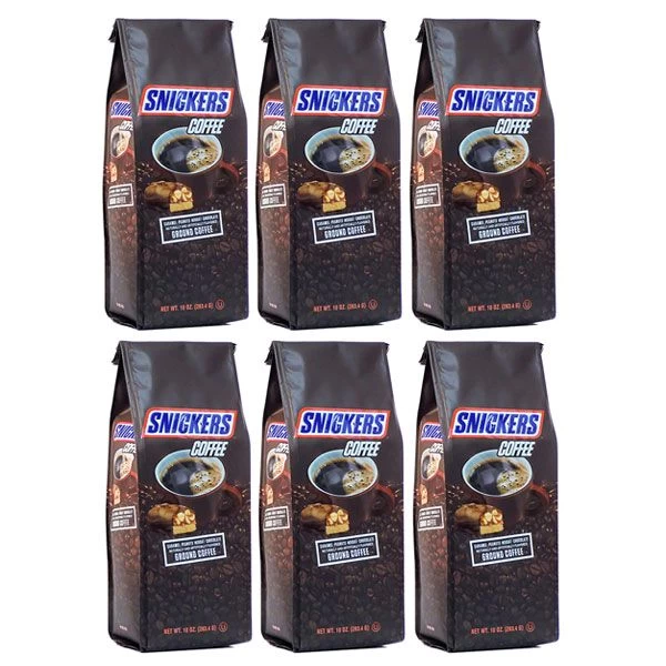 Snickers Caramel, Peanuts, Nougat And Chocolate, Naturally And Artificially Flavored Ground Coffee, 6/10 Oz Bags 1 Snickers Caramel, Peanuts, Nougat And Chocolate, Naturally And Artificially Flavored Ground Coffee, 6/10 Oz Bags