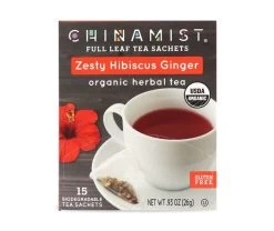 China Mist - Zesty Hibiscus Ginger Organic Black Full Leaf Tea Sachet, 6 Boxes 15 Count Each -Coffee Beverage Shop zestyhibiscusginger teasachet packet 1 1 1